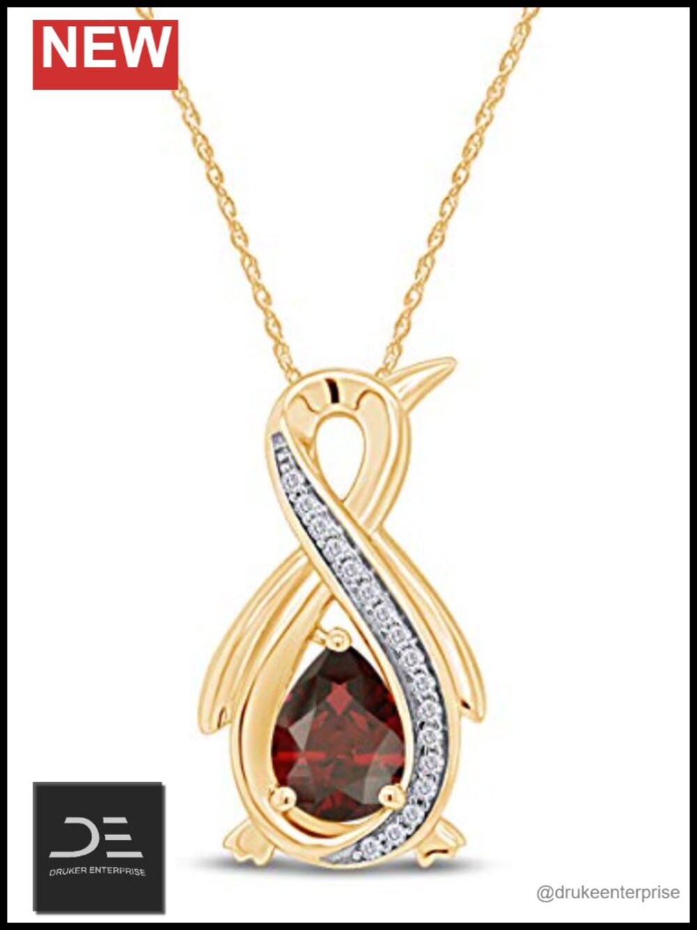 Infinity Penguin Pendant Necklace 14K Yellow Gold over Sterling Silver 18in
